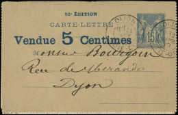 Let ENTIERS POSTAUX - Sage, 15c. Bleu, CL Annonces TSC N°J33, Sans Les Bords, Obl. DIJON 21/1/89, TB - Altri & Non Classificati