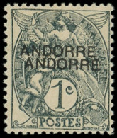 ** ANDORRE 2a : 1c. Ardoise, DOUBLE Surcharge, TB, Certif. Calves - Unused Stamps