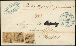 Let INDE CG N°3 Et 5 : 10c. PAIRE Et 40c. Obl. Los. De 81 Points S. LSC, Grand Càd Bleu BUREAU DE PONDICHERY 7/4/64, Arr - Autres & Non Classés