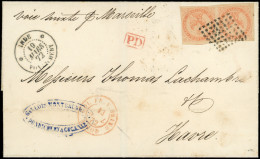 Let INDE CG N°5 PAIRE Obl. Los. 64 Pts S. LSC, Càd Noir INDE PONDICHERY 19/3/72 Et Càd Rouge COL.FR.V.BRIND. 13/_/72, Po - Autres & Non Classés
