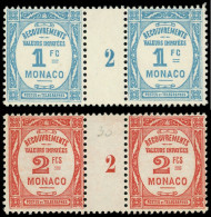 ** MONACO Taxe 27/28 : 1f. Et 2f. Recouvrements, 2 PAIRES Mill.2, TB - Segnatasse