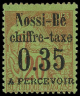 * NOSSI-BE Taxe 5 : 0.35 Sur 20c. Brique Sur Vert, T II, TB. Br - Autres & Non Classés