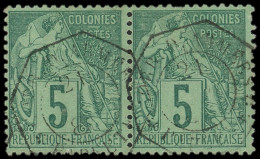 TAHITI CG N°49 5c. Vert PAIRE Obl. Càd Hexag. CORR. D.ARMEES PAPEETE (2 Dc Sur Le Timbre De Droite), TB - Autres & Non Classés