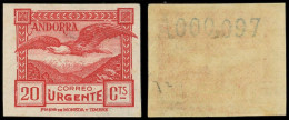 ** ANDORRE ESPAGNOL 27 : 20c. Rouge, NON DENTELE N°A 000, 097, TB, Cote Dallay - Autres & Non Classés