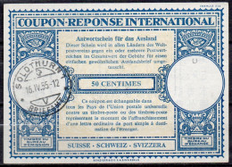 SUISSE SWITZERLAND SCHWEIZ  Lo16u  50 CENTIMES  Int. Reply Coupon Reponse Antwortschein IRC IAS O SOLOTHURN 16.04.55 - Ganzsachen