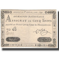 France, 5 Livres, 1791, 1791-11-01, TTB+, KM:A50, Lafaurie:145 - Assignats