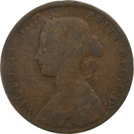 Royaume-Uni, Victoria, 1/2 Penny, 1861, Londres, Bronze, TB - C. 1/2 Penny