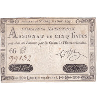 France, 5 Livres, 1791, 66C99132, TB+, KM:A50, Lafaurie:145 - Assignats