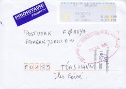 France PRIORITAIRE & BRUMATH ATM / Frama Labels 2005 Cover Brief Lettre TORSHAVN Faroe Islands Red Cds. RETURN TO SENDER - 2000 Type « Avions En Papier »