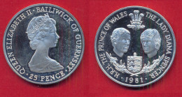 Münze Guernsey  25 Pence 1981  Hochzeit Charles & Diana   Silber - Guernsey