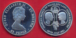 Münze St. Helena  25 Pence 1981  Hochzeit Charles & Diana   Silber - Sainte-Hélène
