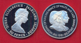 Münze Falkland Inseln  50 Pence  1981  Hochzeit Charles & Diana   Silber - Falkland