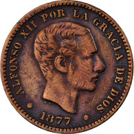 Espagne, Alfonso XII, 5 Centimos, 1877, Madrid, Bronze, TTB, KM:674 - Autres & Non Classés