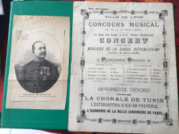 Rare Lyon 1894 Programmes:Concours Musical-Concert-Musique Garde Républicaine-Chorale De Tunis-Distri Prix-Gravure-Parés - Programas