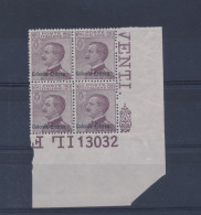 1928-29, N. 123 - Michetti Soprastampato Colonia Eritrea, Angolo Di Foglio Con Numero Di Tavola, MNH** - Eritrea