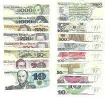Pologne Poland SET 10 + 20 + 50 + 100 + 200 + 500 + 1000 + 5000 Zlotych 1982 - 1986 - 1988 UNC / NEUF - Pologne