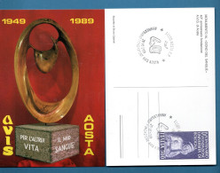 (CL.V) )  AOSTA -1989 -  A.V.I.S. Di AOSTA - 40° Di Fondazione. MONUMENTO Al "DONO DEL SANGUE " Annullo 29/10/89 - Salute