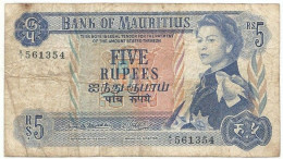 Mauritius 1967 Queen Elizabeth II Five 5 Rupees Banknote P-30a - Mauritius
