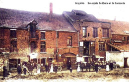 BELGIQUE SOIGNIES BRASSERIE FEDERALE ET LA CONCORDE TRÈS BELLE  ANIMATION 9X14 REIMPRESSION DE CARTES ANCIENNES - Soignies