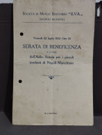Programma Societa ILVA Bagnoli Di Napoli SERATA DI BENEFICIENZA Per Asilo Piccoli Irredenti Marechiaro 1921 - Programas