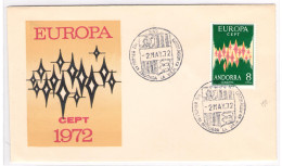 1972 ANDORRA SPAGNOLA, N. 64A,Europa Cept 8 P. Verde E Policromo Su Busta - Autres & Non Classés