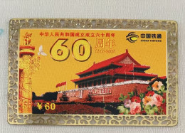 China Railcom Prepaid Phonecard,the 60th Anni. Of P.R.China, Set Of 1, Metal Card - China