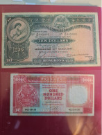 Billets Hong Kong// Lot  De 2 Billets En Etat Tres Moyen. Un De 10 Dollars, Et Un De 100 Dollars - Hong Kong