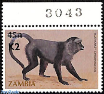 Zambia 1991 Monkey, Overprint, Mint NH, Nature - Monkeys - Zambie (1965-...)