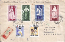 HONGRIE N° 1579/1580/1582/1583/1599/1601 S/L.REC. DE HAJDU BOSZORMENY/23.9.64 POUR MADAGASCAR - Briefe U. Dokumente