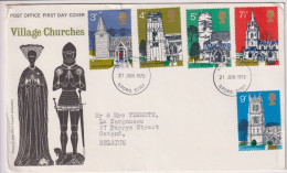 Omslag Enveloppe FDC - Village Churches - Stempel Ilford Essex - 21 Jun 1972 - 1971-1980 Decimal Issues