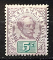 SARAWAK 1889 Sir Charles Johnson Brooke, Yvert 13 , 5 C Violet Brun Et Vert Neuf * MH,  TB - Sarawak (...-1963)
