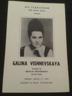 MSTISLAV ROSTROPOVICH PIANIST GALINA VISHNEVSKAYA SOPRANO PROGRAM PROGRAMME - Programas