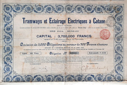 Tramways Et Eclairage Electriques à Catane - 1909 - Obligation De 500 Francs - Spoorwegen En Trams