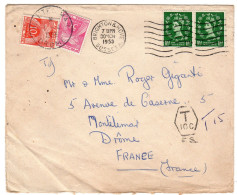 1953  CAD BRIGHTON & HOVE  Taxée GERBES 10f + 5f  Griffe T 10c - Covers & Documents