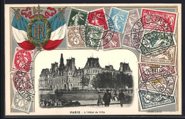 AK Paris, L`Hotel De Ville, Briefmarken Und Flaggen - Briefmarken (Abbildungen)