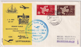 Spanien - Primer Vuelo LH 177 Boeing Jet 720 B - Barcelona - Frankfurt - Düsseldorf 1. April 1963 - Lufthansa - Briefe U. Dokumente