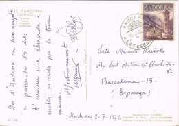 58550. Postal LAS ESCALDES (Andorra Esopañola) 1972. Vista De CANILLO, Valls D'Andorra. LUJO - Lettres & Documents