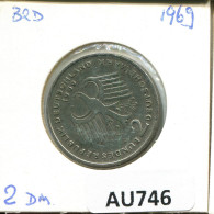 2 DM 1969 G K.ADENAUER BRD DEUTSCHLAND Münze GERMANY #AU746.D.A - 2 Mark