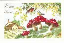 FANTAISIE/ PAYSAGE/OISEAUX SUR DES CHAMPIGNONS/BONNE ANNEE - Pilze