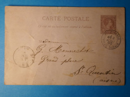 DY20 MONACO CARTE ENTIER RARE COVER .1890 MONTE CARLO A ST QUENTIN FRANCE + + + - Ganzsachen