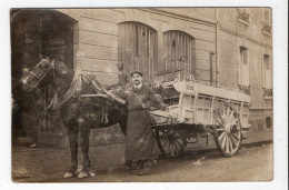 CARTE PHOTO * METIER * MARCHAND DE VINS Ou CONSIGNES * ATTELAGE CHEVAL * CHARRETTE A SIPHONS * Phot. Ollot, Rue Du Canon - Venters