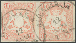 BAYERN 19 Paar O, 1867, 18 Kr. Dunkelzinnoberrot Im Waagerechten Paar, K1 KULMBACH, Pracht, Gepr. Pfenninger, Mi. 1200.- - Usati