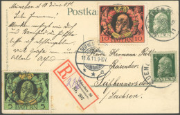 BAYERN PP 27C33 BRIEF, Privatpost: 1911, 5 Pf. Luitpold Zum Gedächtnis An Weiland, Einschreibkarte Mit Zusatzfrankatur N - Altri & Non Classificati