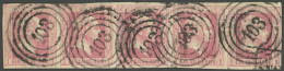 PREUSSEN 6a O, 1857, 1 Sgr. Rosa Im Waagerechten Vollrandigen Fünferstreifen, Nummernstempel 103, Diverse Rückseitige Mä - Autres & Non Classés