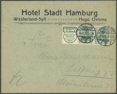 ZUSAMMENDRUCKE W 2.3 BRIEF, 1911, R 3 (Gewerkschaft Quint) + 2-mal 5 Pf. Auf Brief Von LÜBECK Nach Leipzig, Pracht, RR! - Se-Tenant