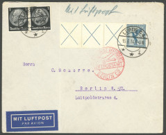 ZUSAMMENDRUCKE W 21.3 BRIEF, 1934, Adler X + X + X + 20 Mit Zusatzfrankatur Auf Luftpostbrief (senkrecht Gefaltet) Von L - Se-Tenant