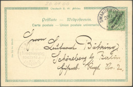 DSWA 6 BRIEF, 1900, 5 Pf. Opalgrün Auf Ansichtskarte, Mit Stempel SWAKOPMUND, Geschrieben In HASIS, Km 147, Prachtkarte  - Africa Tedesca Del Sud-Ovest