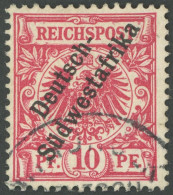 DSWA 7d O, 1898, 10 Pf. Rot (gelblichorange Quarzend), Pracht, Fotobefund Jäschke-L., Mi. 400.- - Africa Tedesca Del Sud-Ovest