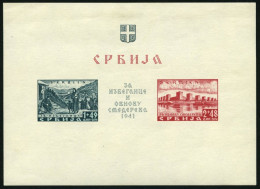Delcampe - SERBIEN Bl. 2I , 1941, Block Semendria, Ungezähnt, Mit Abart Farbpunkt Rechts An Der 4, Falzrest Im Rand, Marken Postfri - Occupazione 1938 – 45