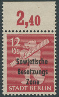 Delcampe - ALLGEMEINE-AUSGABEN 204wazDDII , 1948, 12 Pf. Mittelkarminrot, Aufdruck Einmal Normal Und Zusätzlicher Blinddruck, Prach - Altri & Non Classificati